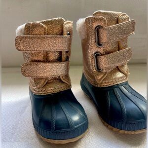 Baby Gap Nayy and Gold Winter Rain Duck Boots Faux Fur Toddler Sz 7T/8T
